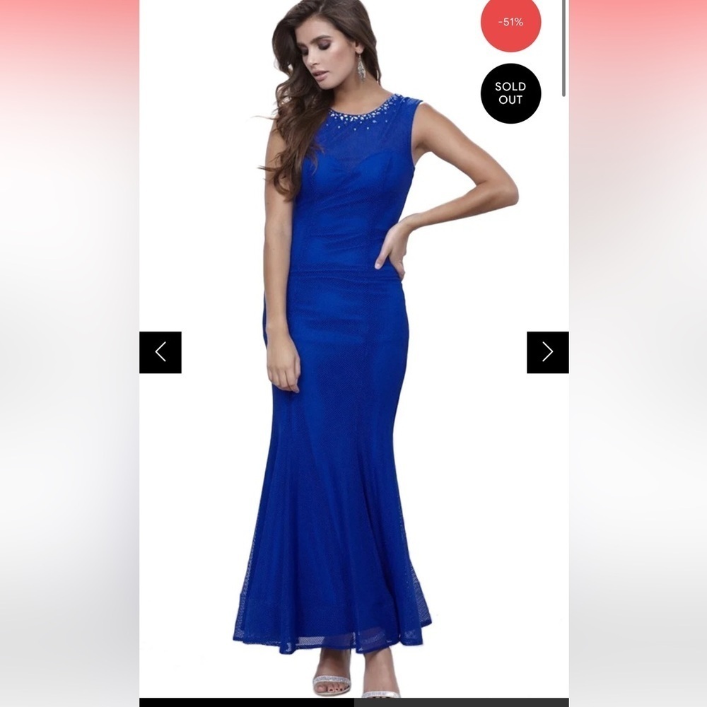 Nix Anabel Royal Blue Mesh Rhinestone Tulip Maxi dress